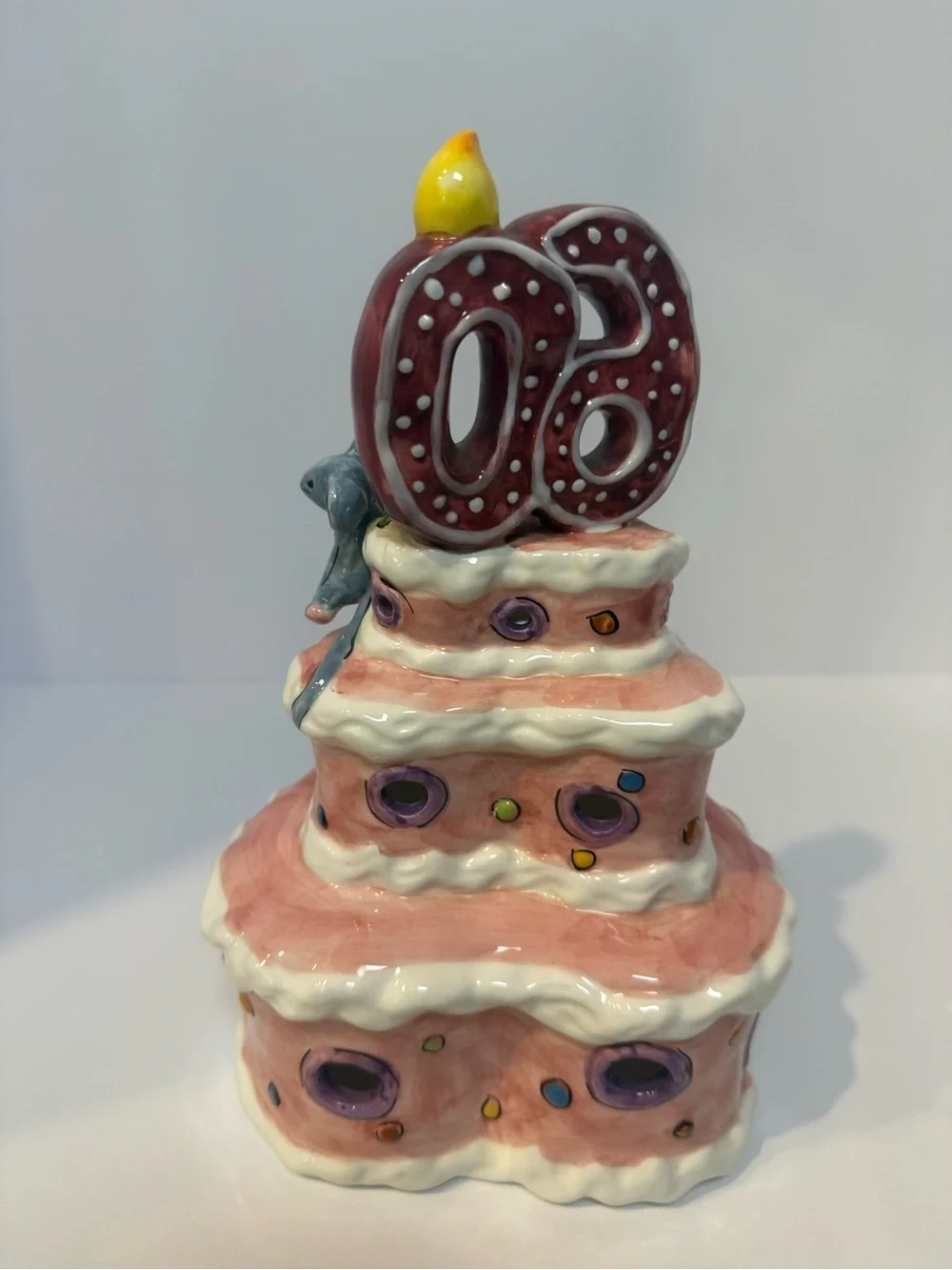 Pink 60th Birthday Tiered Cake Topper Figurine with Mouse
